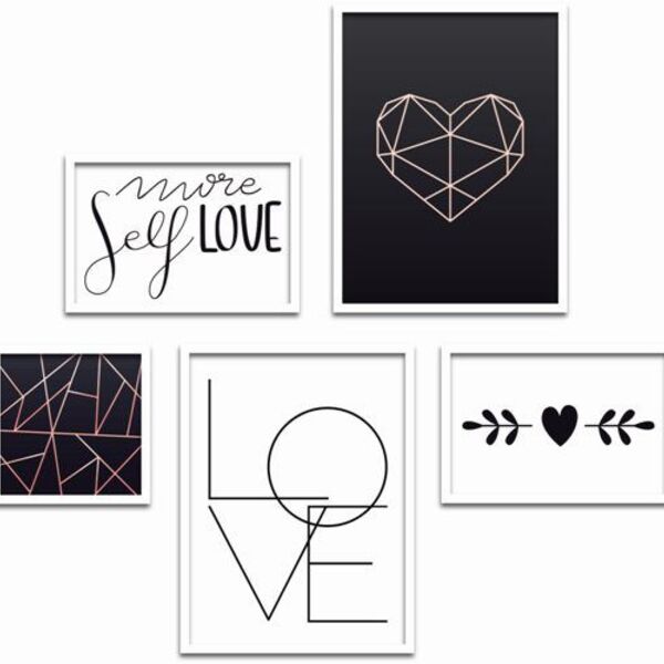 Conjunto Quadros Decorativos 5 Peças Love Frase - Moldura Bra