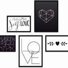 Conjunto Quadros Decorativos 5 Peças Love Frase - Moldura Pre
