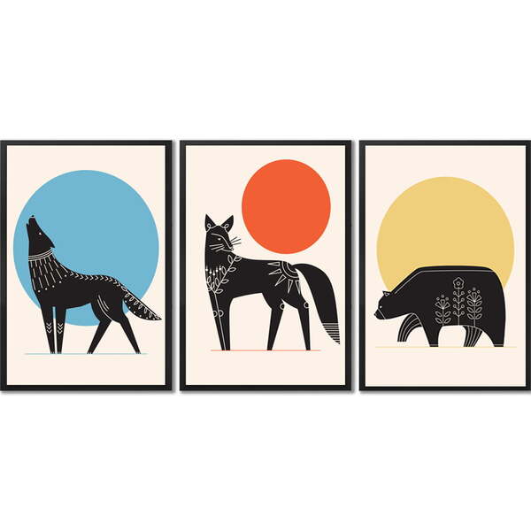 Conjunto Quadros Decorativos Animais Minimalistas Sem Vidro P