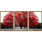 Conjunto Quadros Decorativos Árvore Vermelha Sem Vidro Marrom