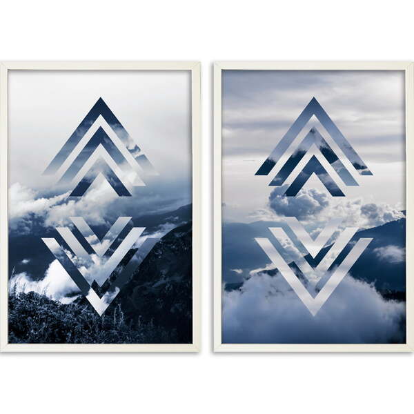 Conjunto Quadros Decorativos Composição Geométrica Sem Vidro