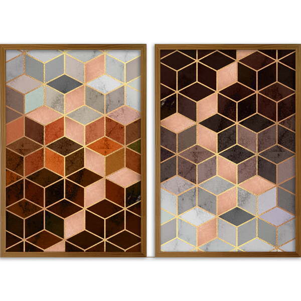 Conjunto Quadros Decorativos Cubos Marrom Sem Vidro Marrom