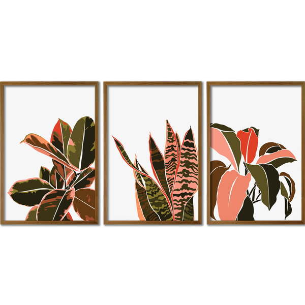 Conjunto Quadros Decorativos Floral Minimalista Ii Sem Vidro