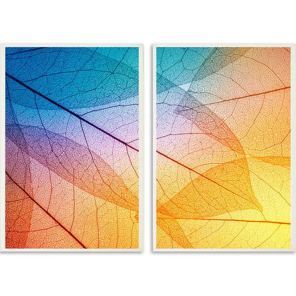 Conjunto Quadros Decorativos Folhas Coloridas Sem Vidro Branco