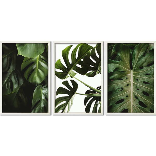 Conjunto Quadros Decorativos Folhas Ii Sem Vidro Branco