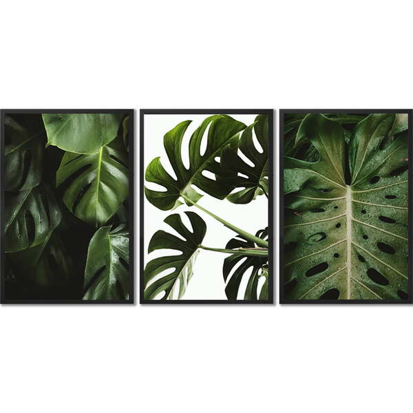 Conjunto Quadros Decorativos Folhas Ii Sem Vidro Preto