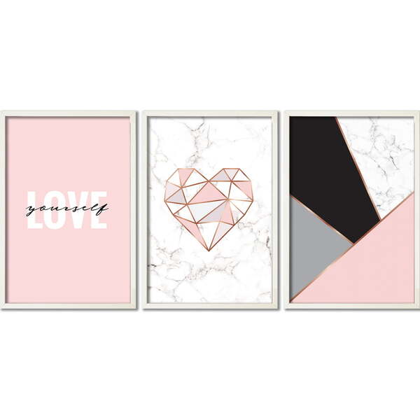 Conjunto Quadros Decorativos Love Sem Vidro Branco