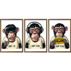 Conjunto Quadros Decorativos Macacos Sem Vidro Marrom