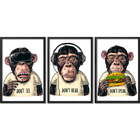 Conjunto Quadros Decorativos Macacos Sem Vidro Preto