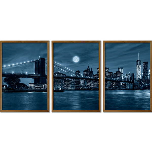 Conjunto Quadros Decorativos Manhattan Sem Vidro Marrom