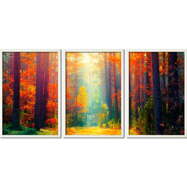 Conjunto Quadros Decorativos Outono Sem Vidro Branco