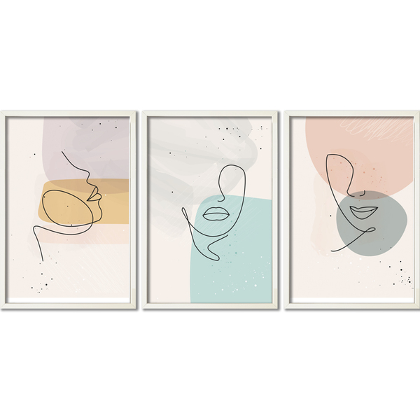 Conjunto Quadros Decorativos Rosto Linhas Iii Sem Vidro Branco