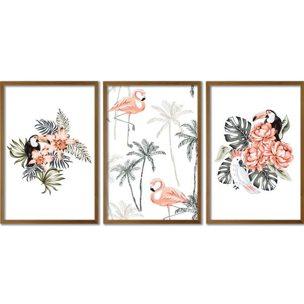 Conjunto Quadros Decorativos Tropical Iv Sem Vidro Marrom