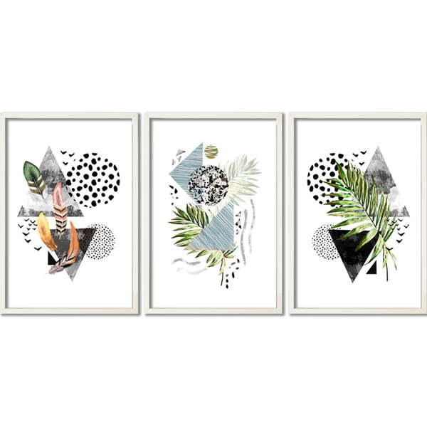 Conjunto Quadros Decorativos Tropical Sem Vidro Branco