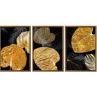 Conjunto Quadros Folhas Douradas Iii Sem Vidro Marrom