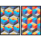 Conjunto Quadros Geométricos Cubos Sem Vidro Preto