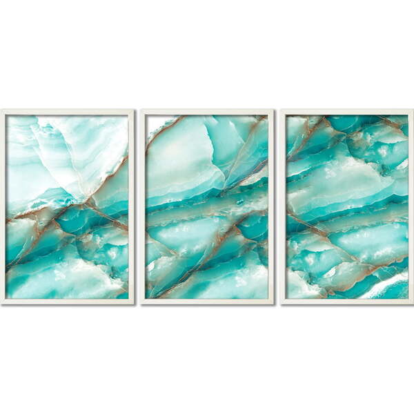 Conjunto Quadros Mármore Turquesa Sem Vidro Branco