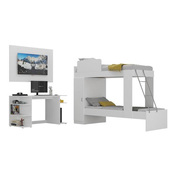 Conjunto Quarto Beliche Com Colchão E Mesa Gamer/painel Tv At