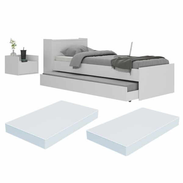 Conjunto Quarto Bicama Com Colchão E Baú/mesa De Cabeceira Su