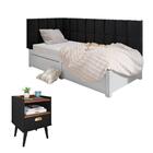 Conjunto Quarto Cabeceira Cama Solteiro E Mesinha Retrô Puxad