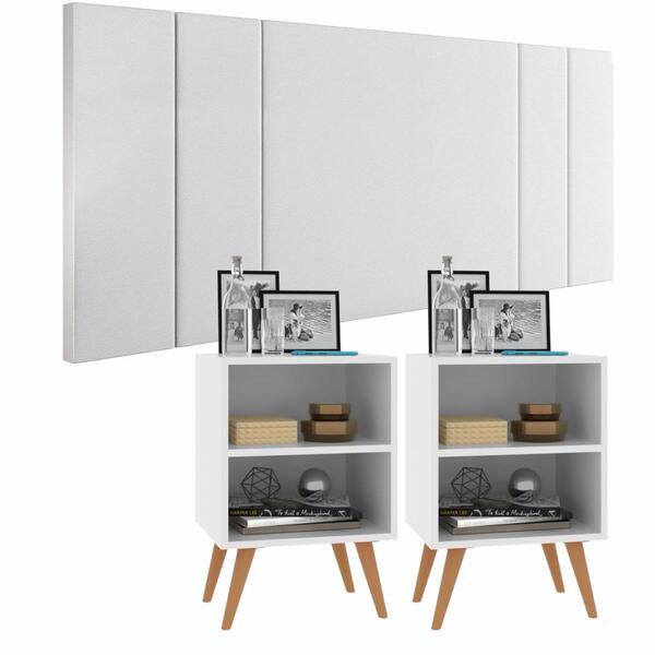Conjunto Quarto Cabeceira Queen 1,60 Luana Com 2 Mesas De Cab