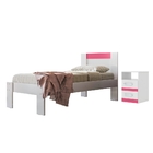 Conjunto Quarto Cama Com Mesa Shiva Branco Flex Rosa/azul Com