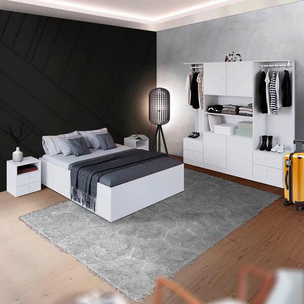 Conjunto Quarto Cama Queen Guarda Roupa E 2 Mesas De Cabeceir