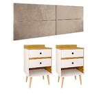 Conjunto Quarto Casal Cabeceira Estofada Bege Cama Box 1,40 E