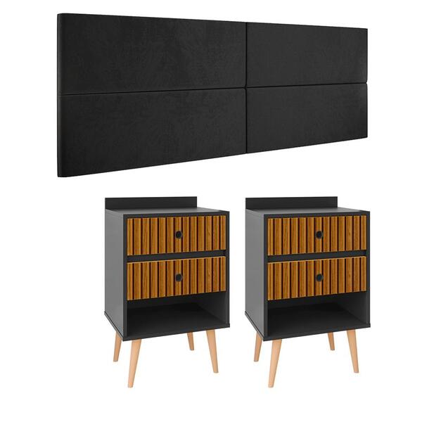 Conjunto Quarto Casal Cabeceira Estofada Cama Box 1,40 E Kit