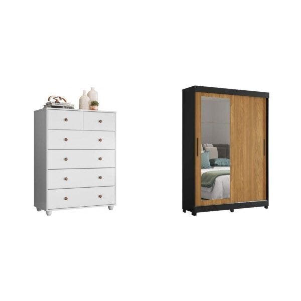Conjunto Quarto Casal Cômoda 6 Gavetas E Guarda-roupa Com Esp
