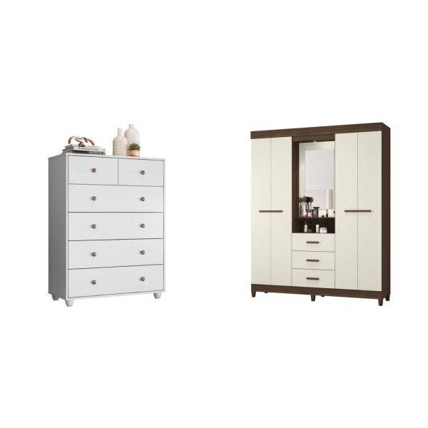 Conjunto Quarto Casal Cômoda 6 Gavetas E Guarda-roupa Com Esp