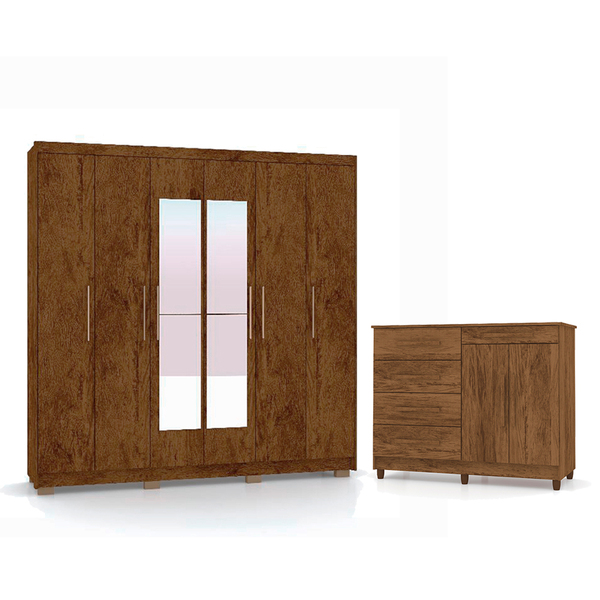 Conjunto Quarto Completo Com Espelho Itachi Imbuia Rústico