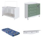 Conjunto Quarto De Bebê 1 Berço 1 Colchão 1 Cômoda Trocador 1