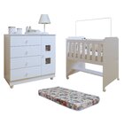 Conjunto Quarto De Bebê  100% Mdf Mini Berço Com Colchão E Cô