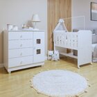 Conjunto Quarto De Bebê  100% Mdf Mini Berço Com Colchão E Cô