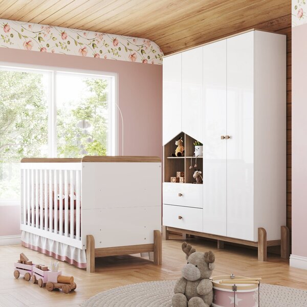 Conjunto Quarto De Bebê Berço 2 Em 1 E Guarda-roupa Yuri Bran
