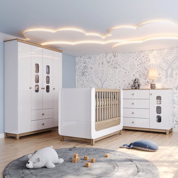 Conjunto Quarto De Bebê Berço 2 Em 1, Guarda-roupa E Cômoda S