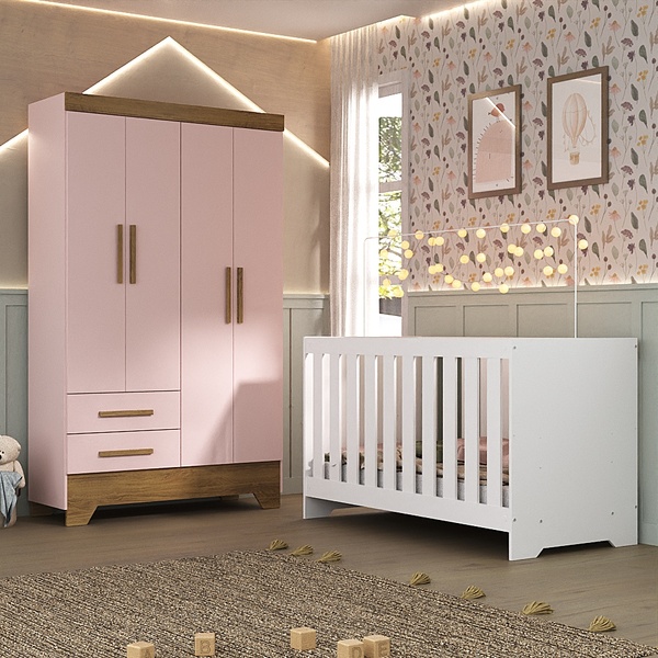 Conjunto Quarto De Bebê Colorir Guarda Roupas 4 Portas E Berç