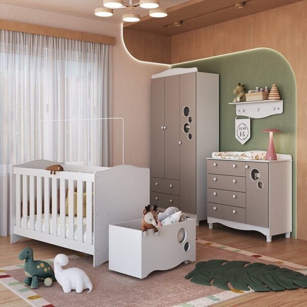 Conjunto Quarto De Bebê Com Berço, Cômoda, Guarda-roupa, Prat
