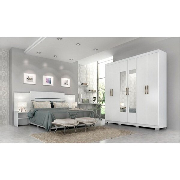 Conjunto Quarto De Casal 1 Guarda Roupa Com Espelho Clara 1 C