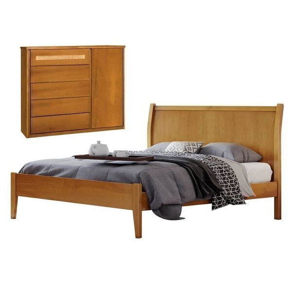 Conjunto Quarto De Casal Cama 140cm E Cômoda 5 Gavetas Com Sa