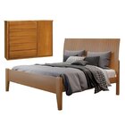 Conjunto Quarto De Casal Cama Em Madeira Maciça E Cômoda 5 Ga