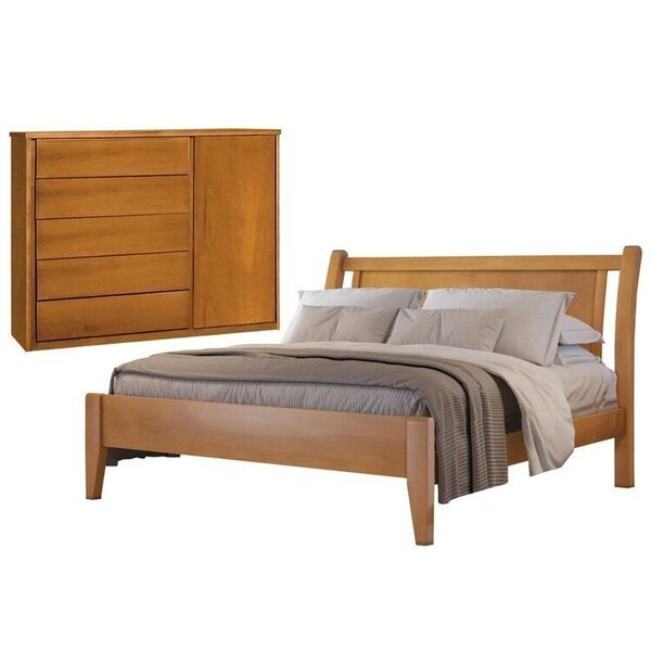 Conjunto Quarto De Casal Cama Madeira Maciça 140cm E Cômoda 5