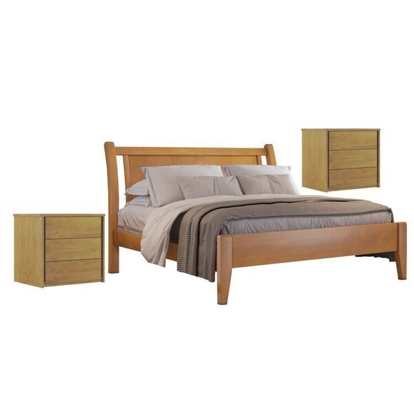 Conjunto Quarto De Casal Cama Madeira Maciça De 140cm E 2 Mes