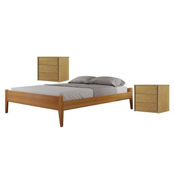 Conjunto Quarto De Casal Cama Queen Madeira Maciça E 2 Mesas