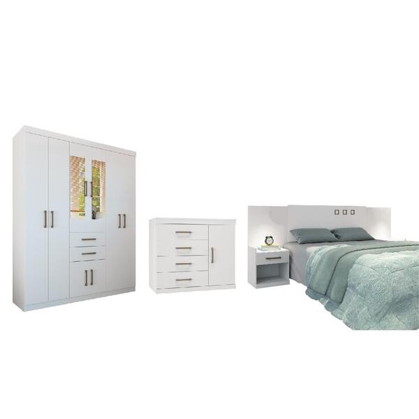Conjunto Quarto De Casal Com Espelho Cambridge Branco