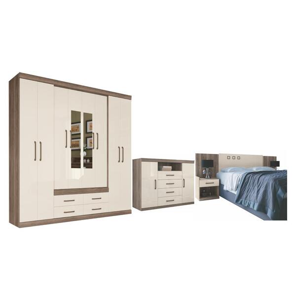 Conjunto Quarto De Casal Completo Com Espelho Aloy Castanha O