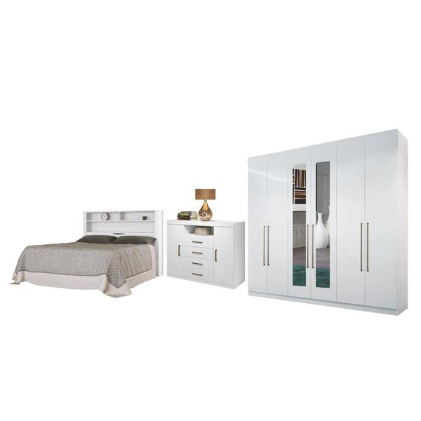 Conjunto Quarto De Casal Completo Com Espelho Seattle Branco