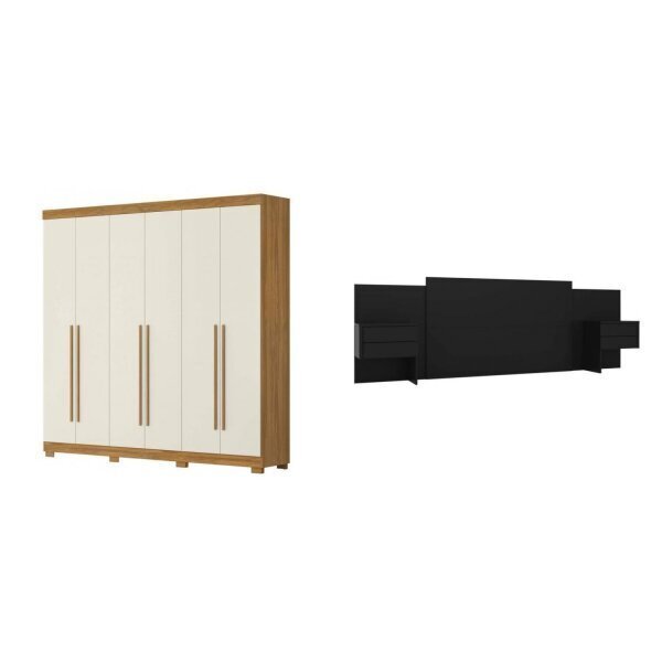 Conjunto Quarto De Casal Guarda-roupa 6 Portas 4 Gavetas E Ca