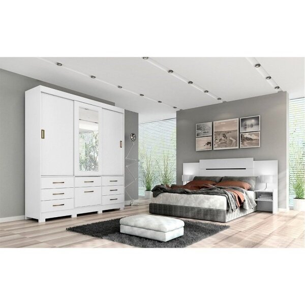 Conjunto Quarto De Casal Guarda Roupa Com Espelho Luiza Cabec